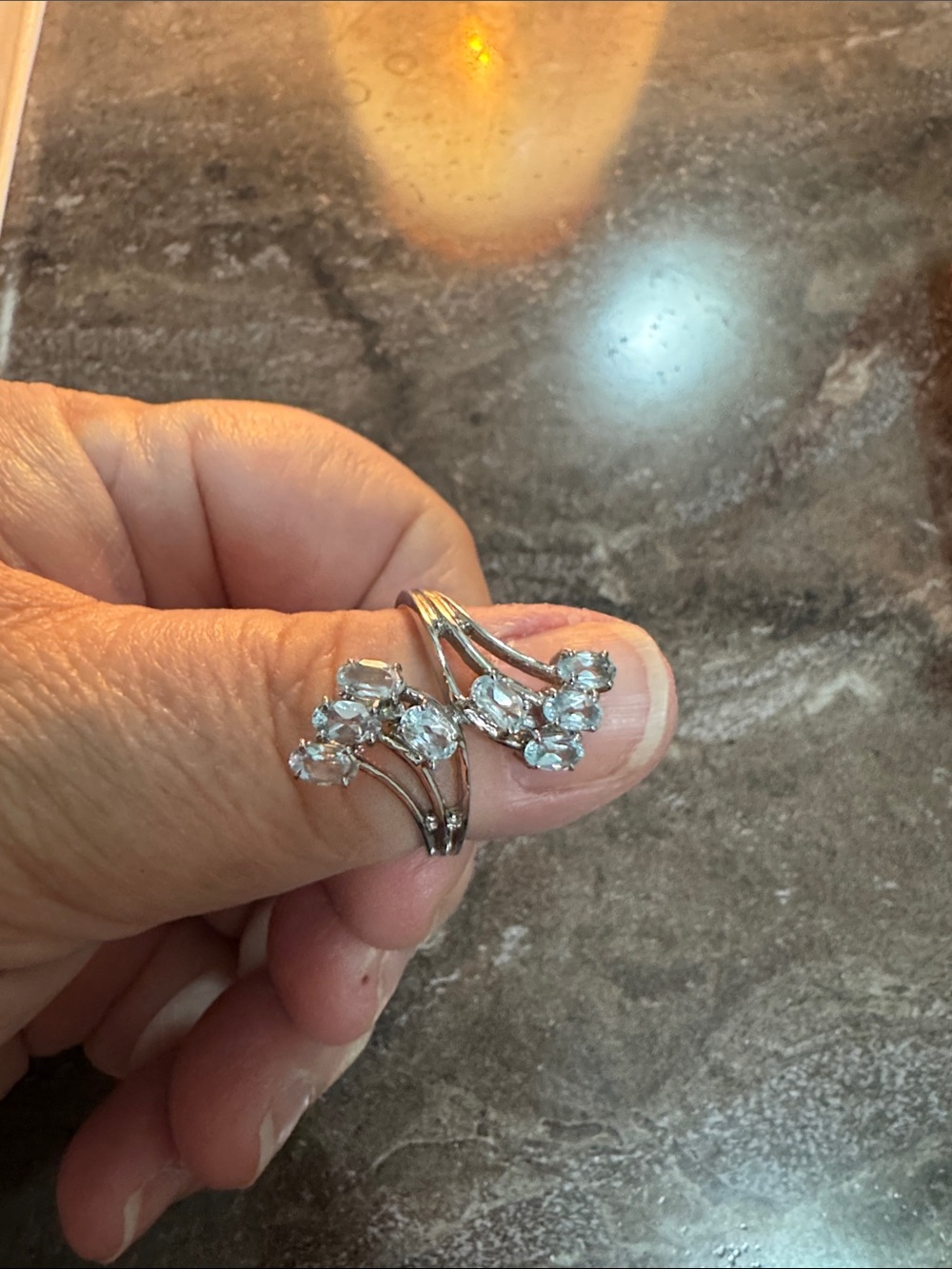 Silver-Tone Blue Crystal Floral Cluster Ring - Elegant Women's Jewelry